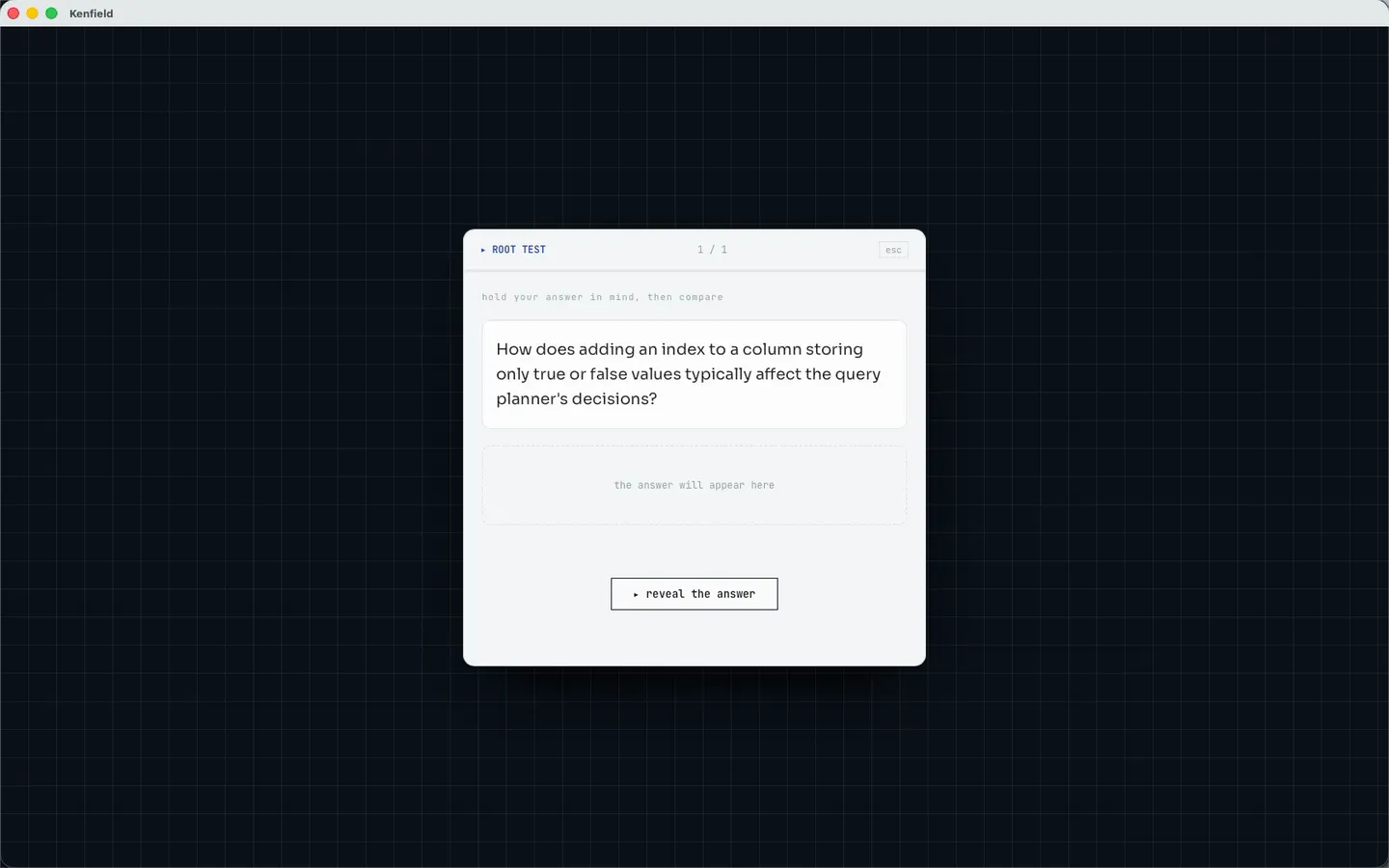 Root Test: a question generated from one of your notes, the answer still hidden.